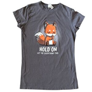 Teeturtle Gray Fox Let Me Over Think This Graphic Ladies Fitted Small